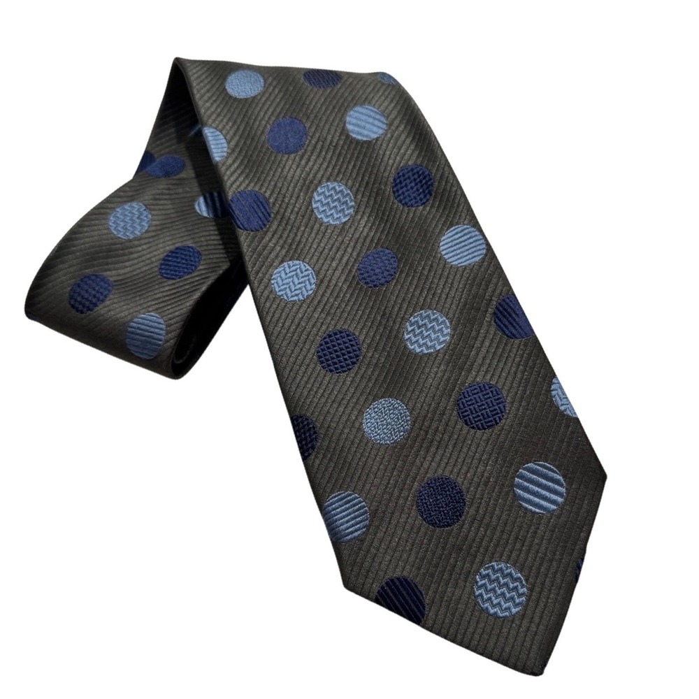 Charvet Place Vendôme Mens Silk Tie Grey Blue Polka Dot Geometric Made in France